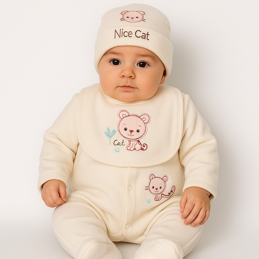 7-Piece Cute Cat Off white Fleece Winter Starter Set