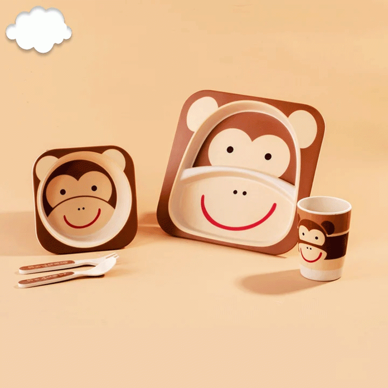 Kids 5 Pc Bamboo fiber Feeding Tableware Set
